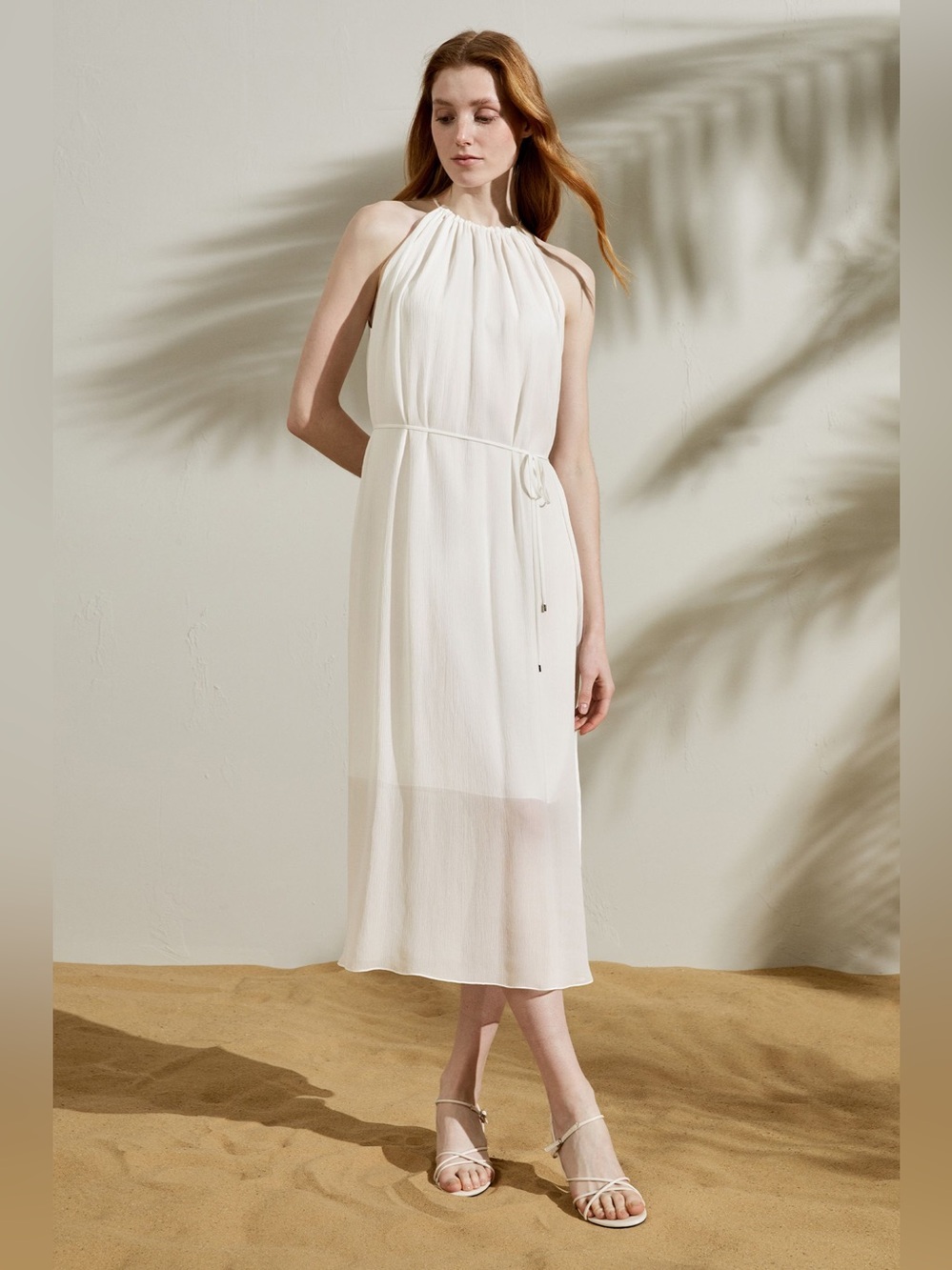 Lilysilk Double-Layer Silk Georgette Midi Dress Natural White Halter Neck NWT XS